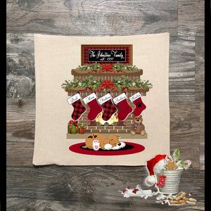 Custom Personalized Fireplace Christmas Pillow